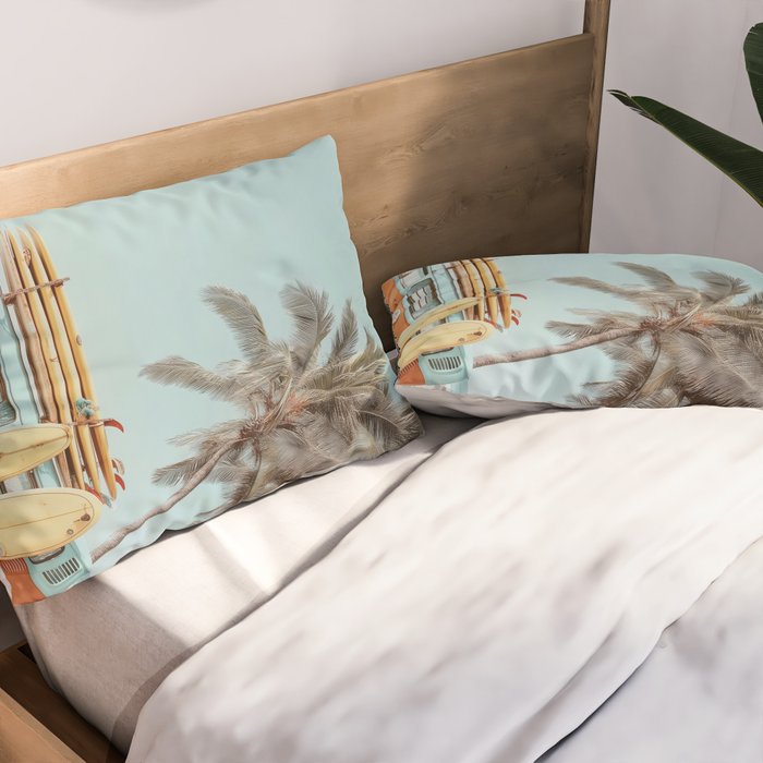 Surf Van II - Vintage Coastal Adventure Print Pillow Sham Gallery Image 2