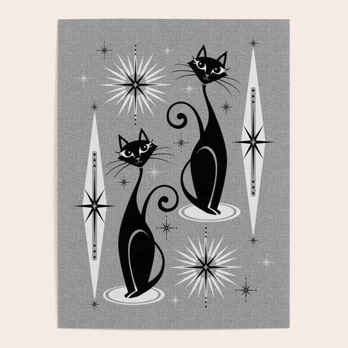 Mid Century Meow Atomic Cats on Cool Gray ©studioxtine Poster Gallery Image 1