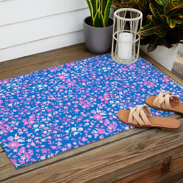Pink and blue pop art ditsy Outdoor Rug Gallery Image 2