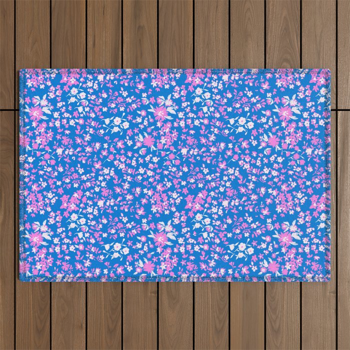 Pink and blue pop art ditsy Outdoor Rug Gallery Image 1