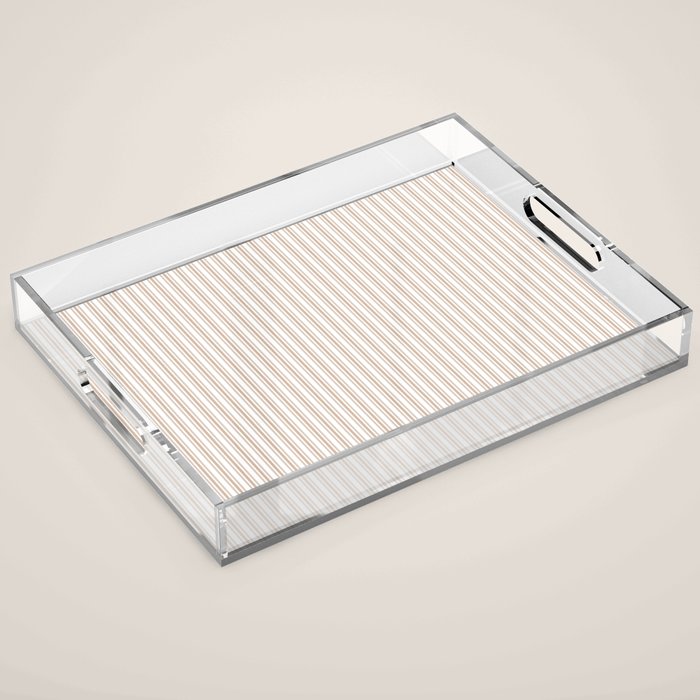 Classic Small Beige Burlap French Mattress Ticking Double Stripes Acrylic Tray Gallery Image 1