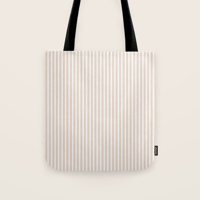 Classic Small Beige Burlap French Mattress Ticking Double Stripes Tote Bag Gallery Image 1
