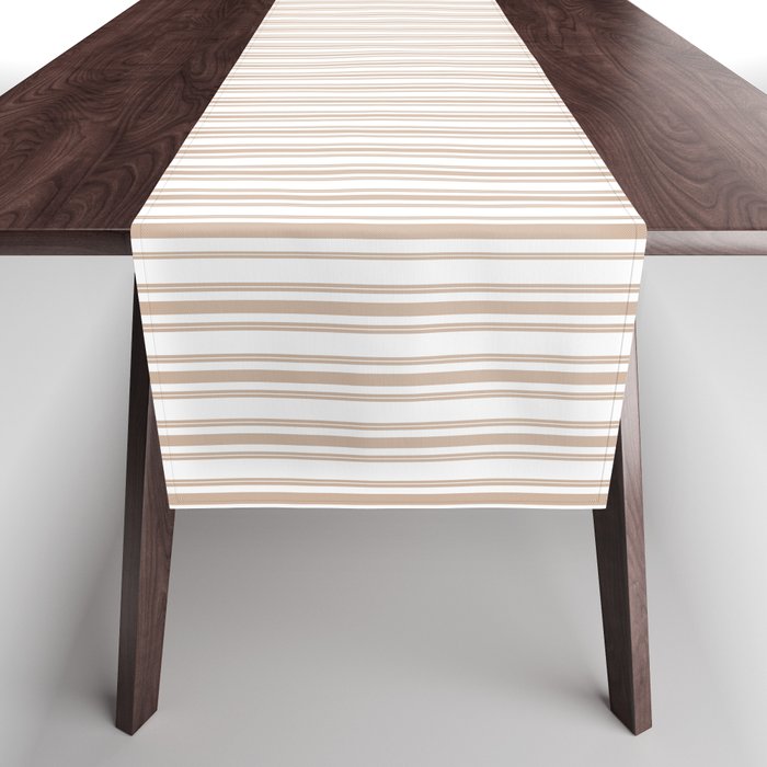 Classic Small Beige Burlap French Mattress Ticking Double Stripes Table Runner Gallery Image 1