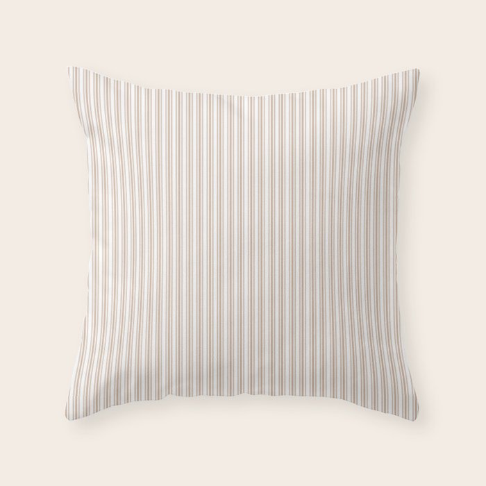 Classic Small Beige Burlap French Mattress Ticking Double Stripes Throw Pillow Gallery Image 6