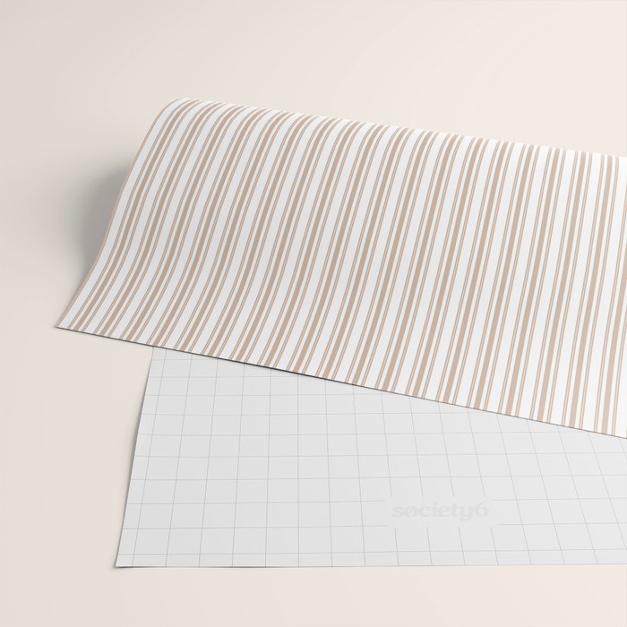 Classic Small Beige Burlap French Mattress Ticking Double Stripes Wrapping Paper Gallery Image 2
