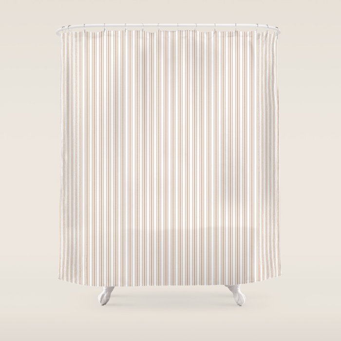Classic Small Beige Burlap French Mattress Ticking Double Stripes Shower Curtain Gallery Image 1