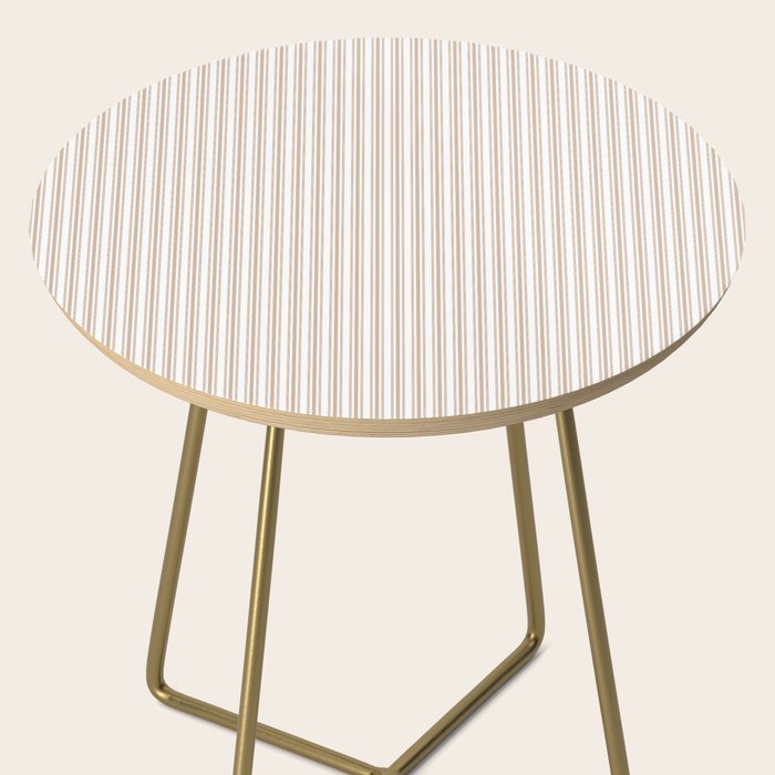 Classic Small Beige Burlap French Mattress Ticking Double Stripes Side Table Gallery Image 2