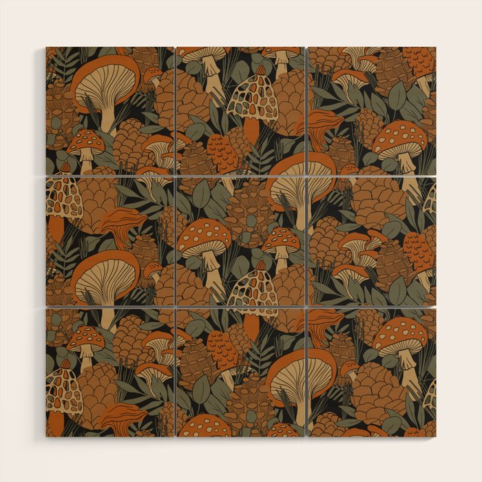 Autumn Mushrooms and Pinecones Wood Wall Art Gallery Image 1