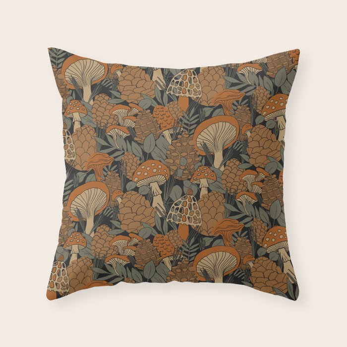 Autumn Mushrooms and Pinecones Throw Pillow Gallery Image 6