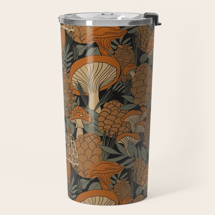 Autumn Mushrooms and Pinecones Travel Mug Gallery Image 2