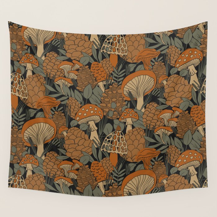 Autumn Mushrooms and Pinecones Wall Tapestry Gallery Image 4