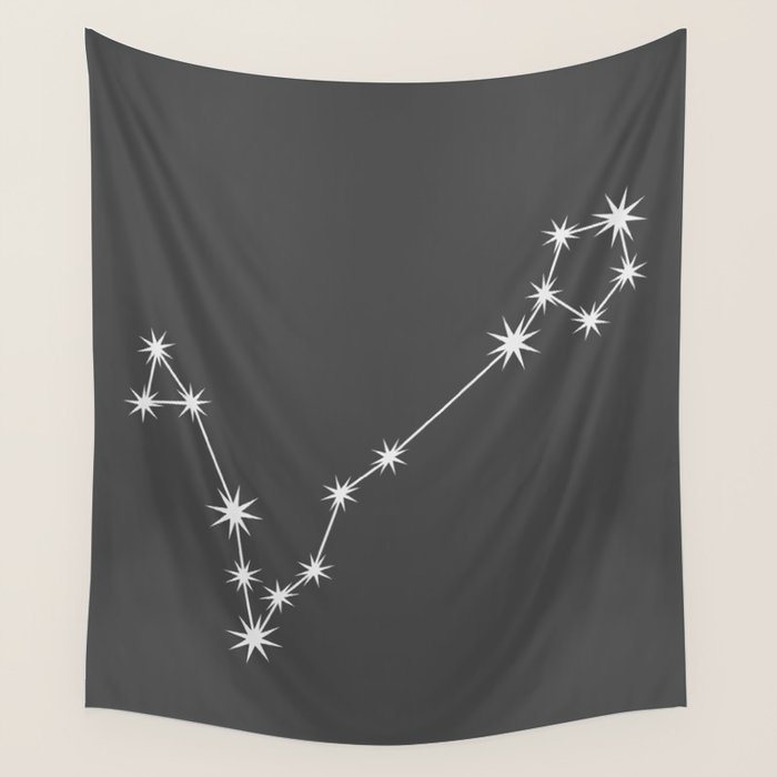 Pisces Zodiac Star Constellation Line Art Grey Wall Tapestry Gallery Image 4