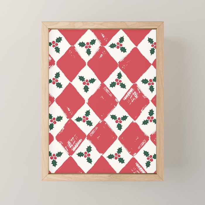 Checkered Christmas Holly Mini Art Print Gallery Image 1