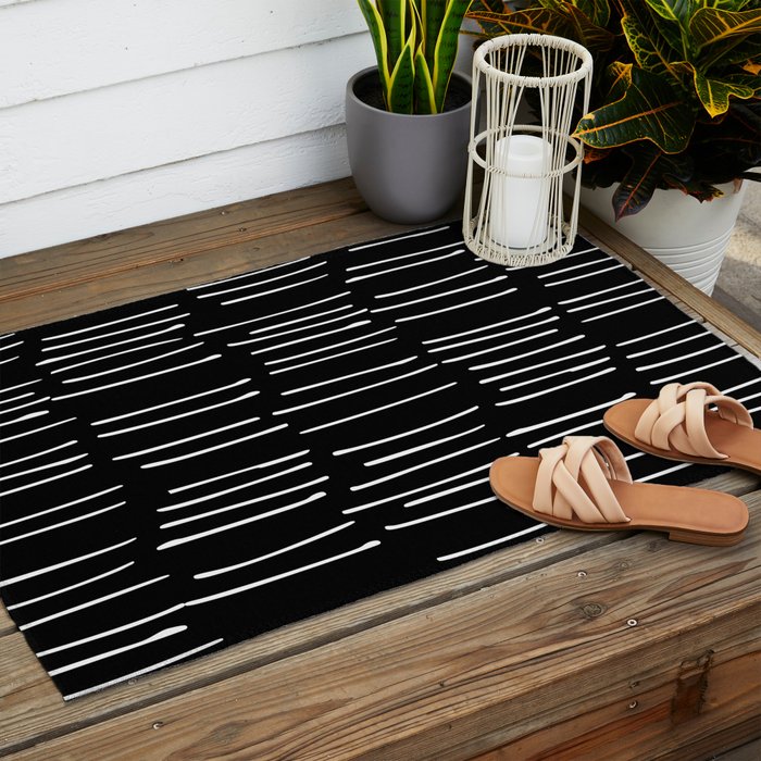 Abstract Stripes on Black Outdoor Rug Gallery Image 2