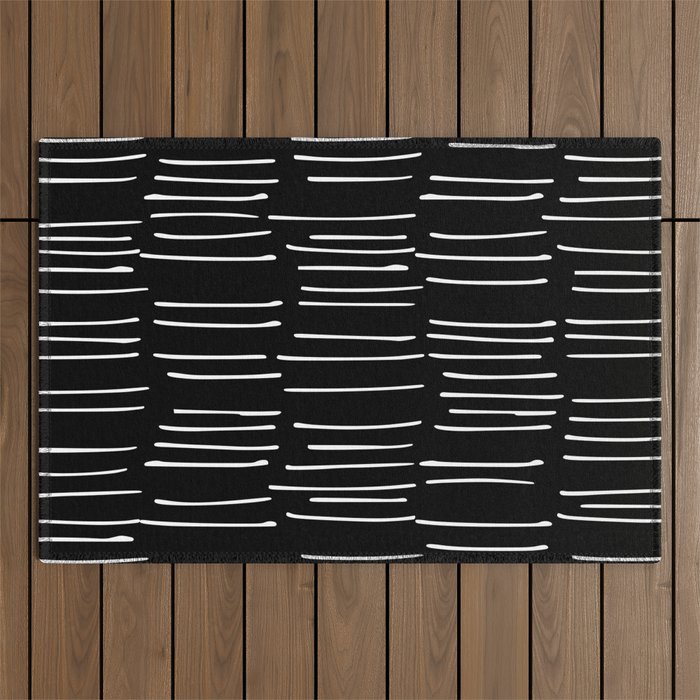 Abstract Stripes on Black Outdoor Rug Gallery Image 1