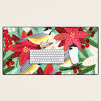 Winter birds tits and Christmas flowers Desk Mat Gallery Image 1