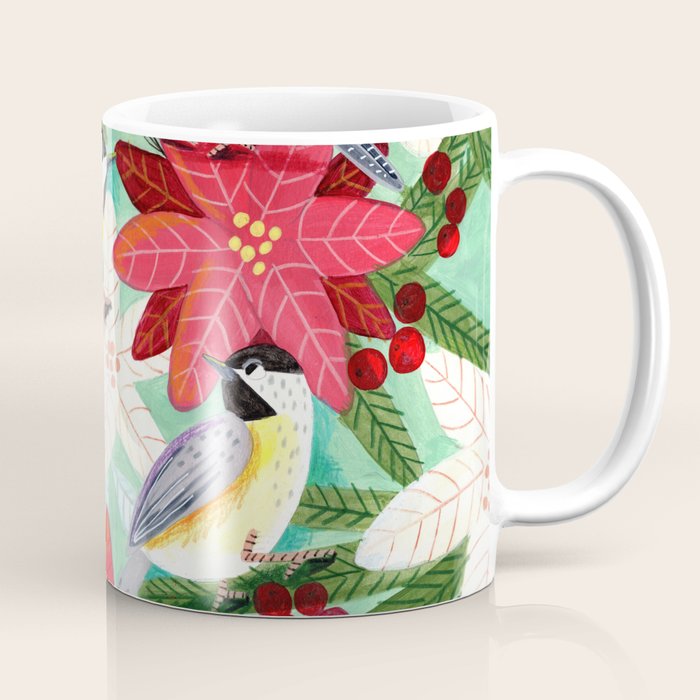 Winter birds tits and Christmas flowers Coffee Mug Gallery Image 1