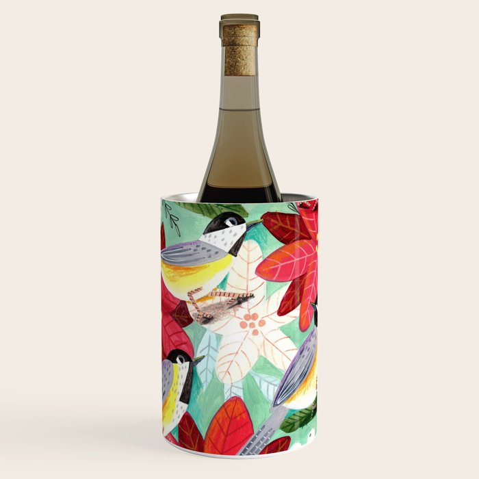 Winter birds tits and Christmas flowers Wine Chiller Gallery Image 1