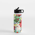 Winter birds tits and Christmas flowers Water Bottle Gallery Image 1