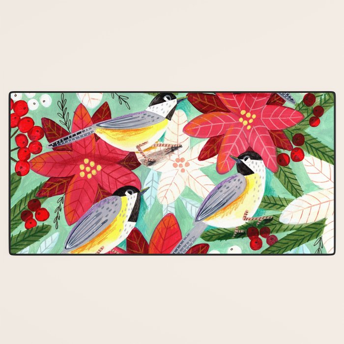 Winter birds tits and Christmas flowers Desk Mat Gallery Image 3