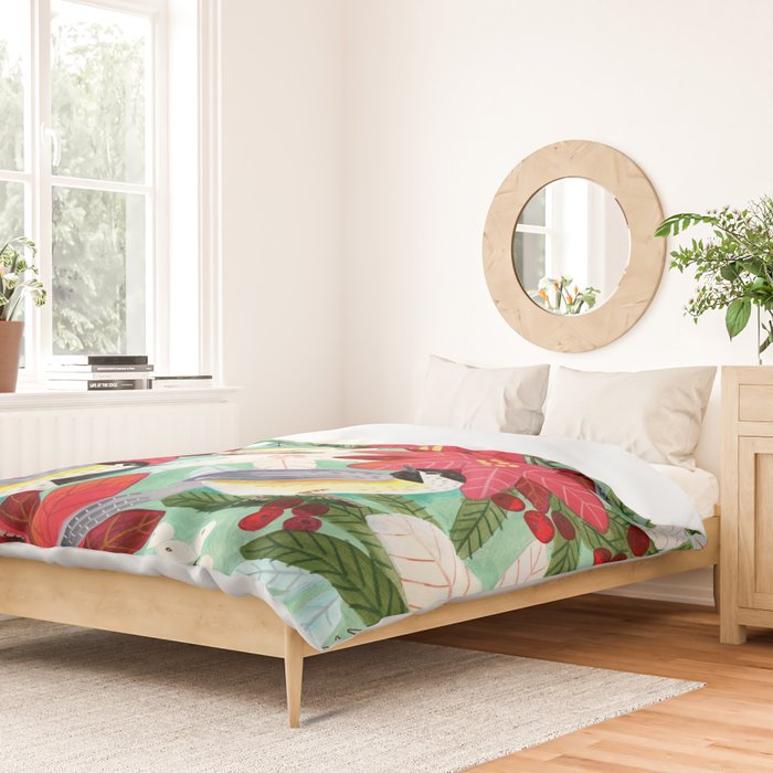Winter birds tits and Christmas flowers Duvet Cover Gallery Image 2