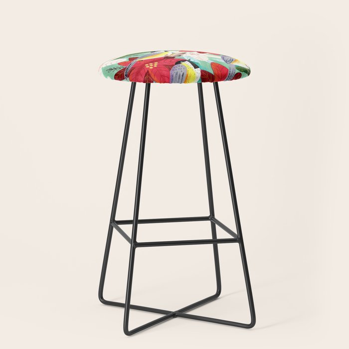 Winter birds tits and Christmas flowers Stool Gallery Image 1