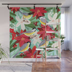 Winter birds tits and Christmas flowers Wall Mural Gallery Image 1
