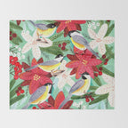 Winter birds tits and Christmas flowers Throw Blanket Gallery Image 2