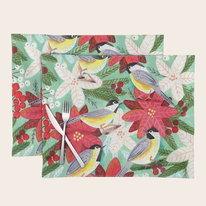 Winter birds tits and Christmas flowers Placemat Gallery Image 1