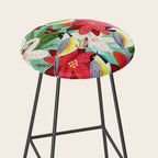 Winter birds tits and Christmas flowers Stool Gallery Image 2