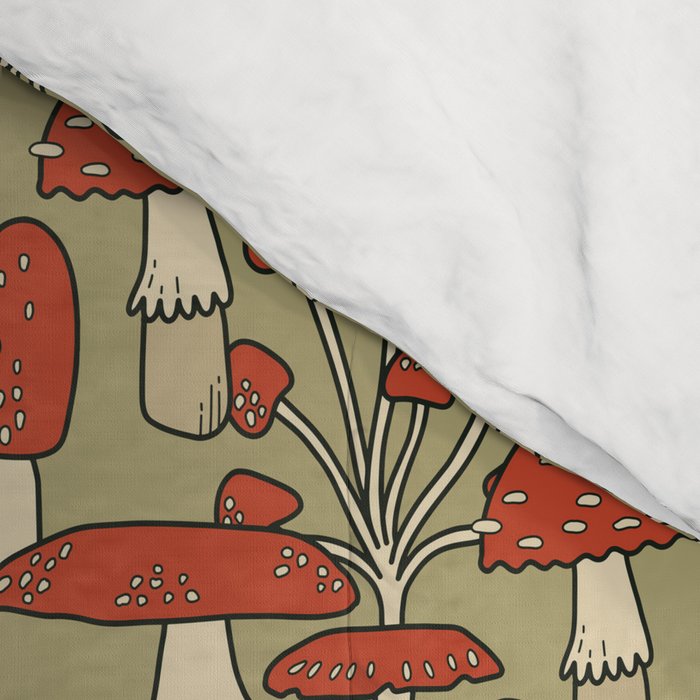 Red Cap Mushrooms on Sage Green Comforter Gallery Image 4