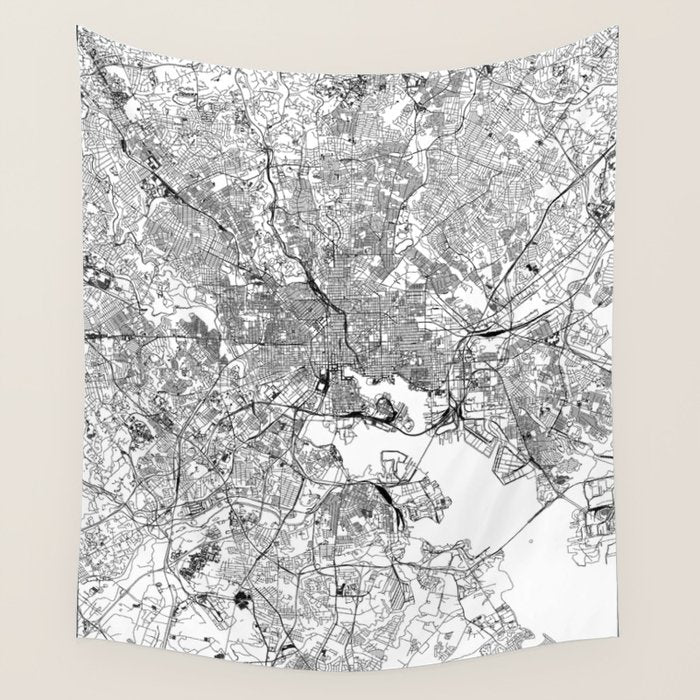 Baltimore White Map Wall Tapestry Gallery Image 4