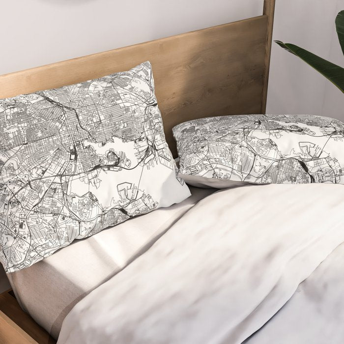 Baltimore White Map Pillow Sham Gallery Image 2
