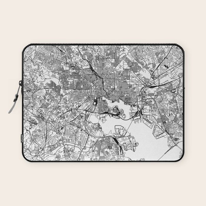 Baltimore White Map Laptop Sleeve Gallery Image 1