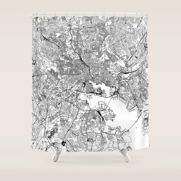 Baltimore White Map Shower Curtain Gallery Image 1