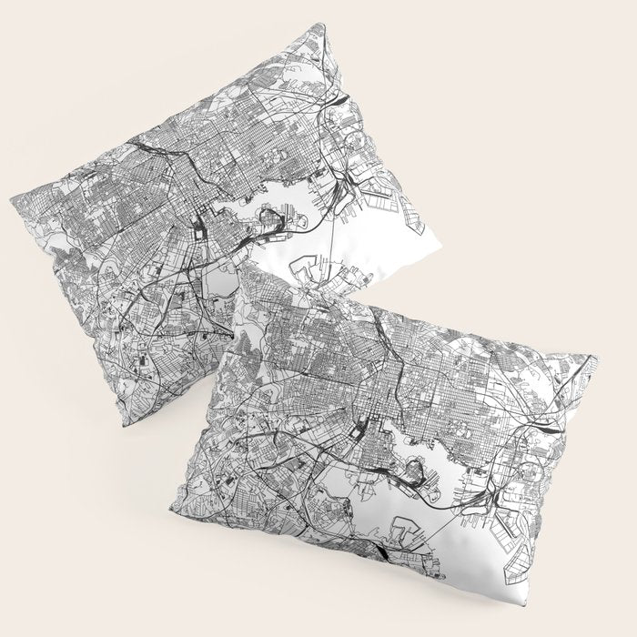 Baltimore White Map Pillow Sham Gallery Image 1