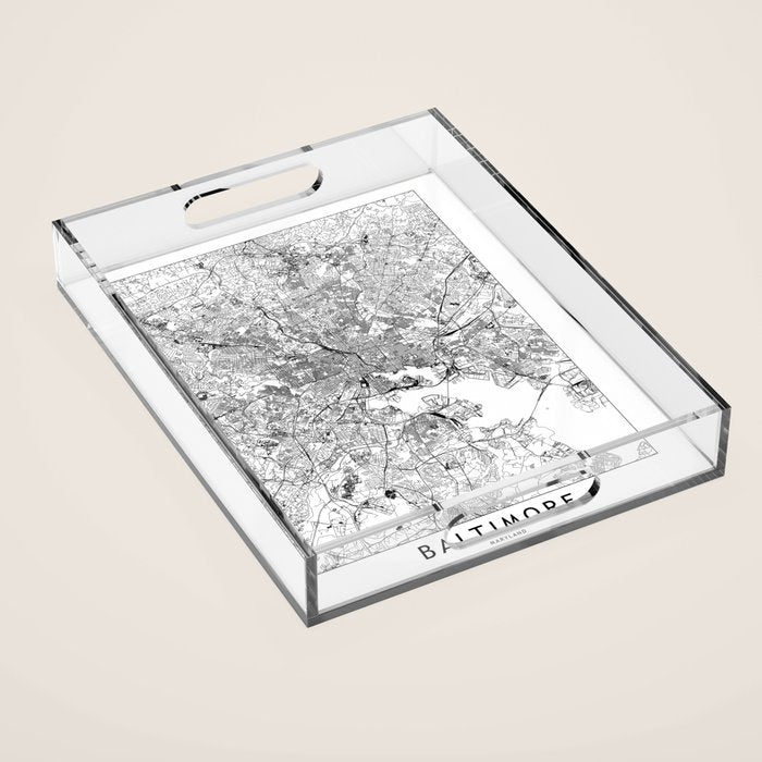 Baltimore White Map Acrylic Tray Gallery Image 1
