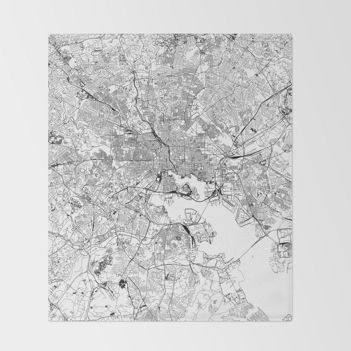 Baltimore White Map Throw Blanket Gallery Image 2