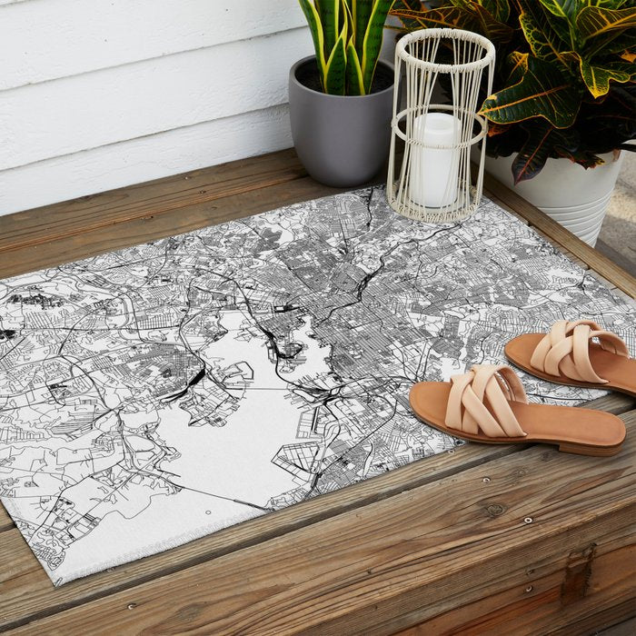 Baltimore White Map Outdoor Rug Gallery Image 2
