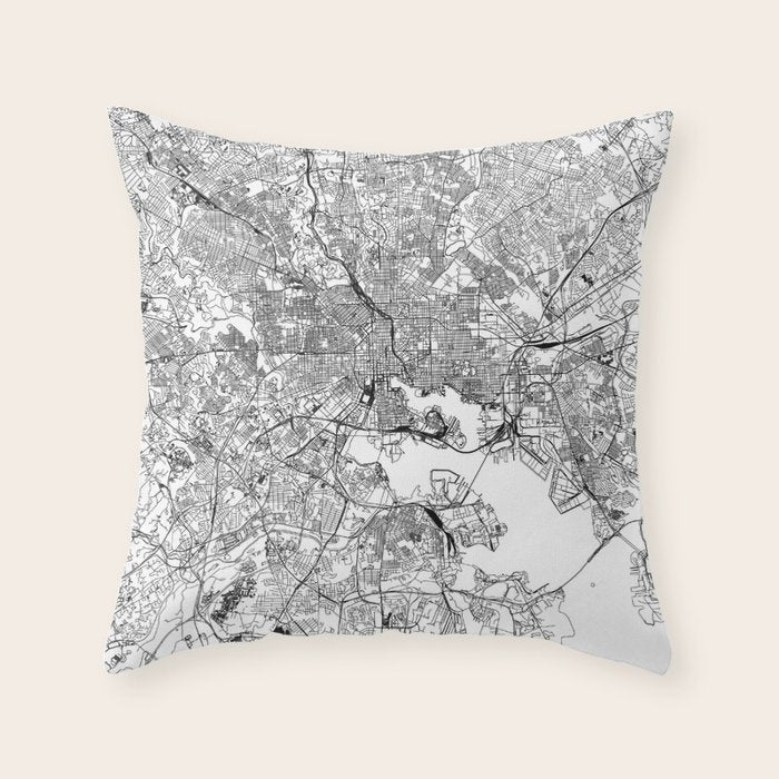 Baltimore White Map Throw Pillow Gallery Image 6