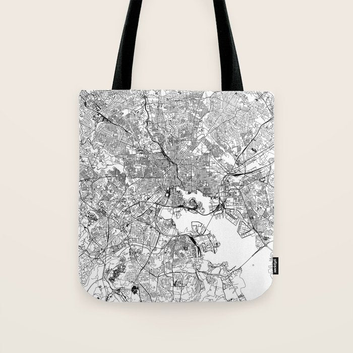 Baltimore White Map Tote Bag Gallery Image 1