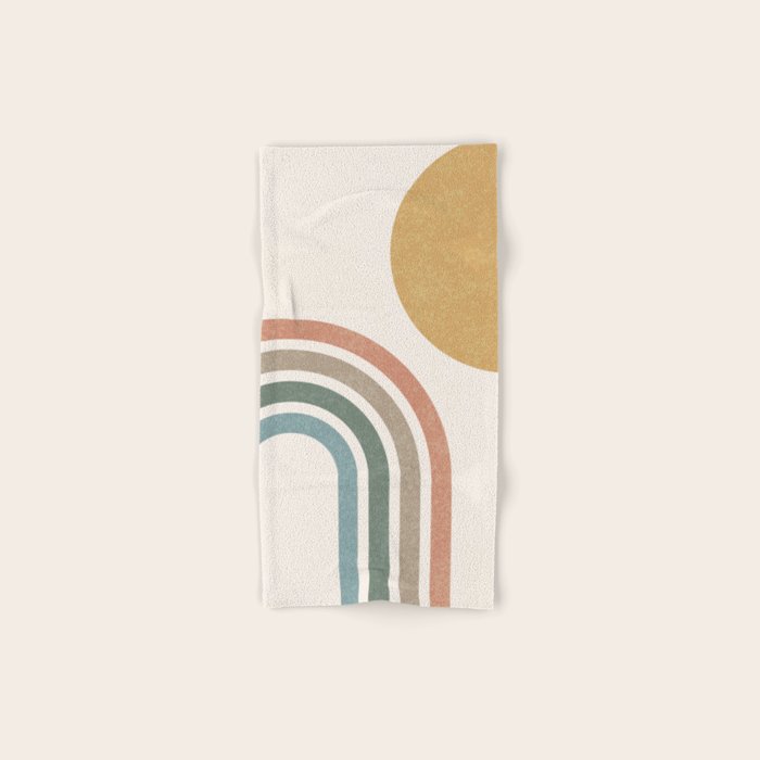 Mid Century Colorful Sun and Rainbow Hand & Bath Towel Gallery Image 1