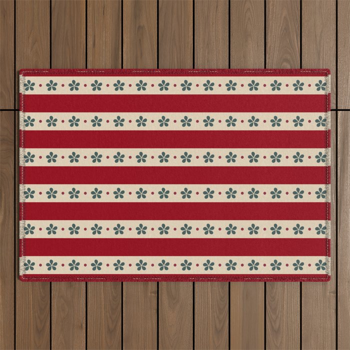 Red Stripes And Flowers Outdoor Rug Gallery Image 1