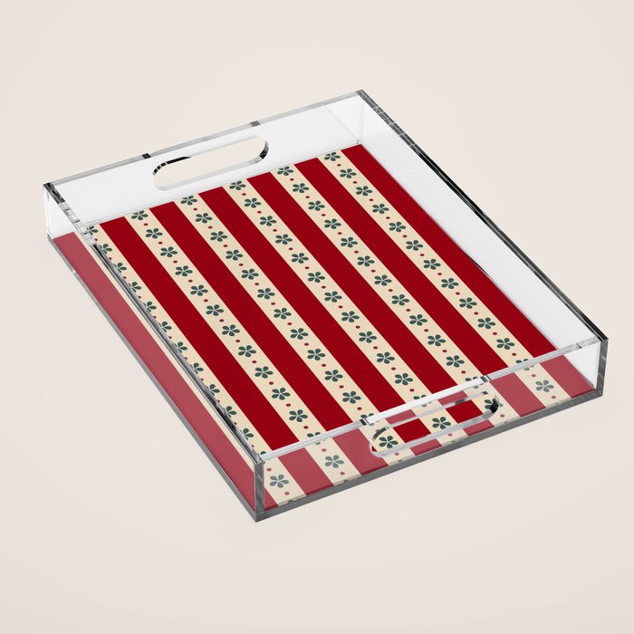 Red Stripes And Flowers Acrylic Tray Gallery Image 1