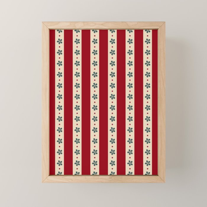 Red Stripes And Flowers Mini Art Print Gallery Image 1