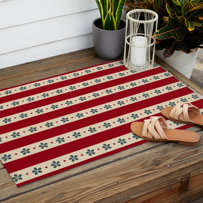 Red Stripes And Flowers Outdoor Rug Gallery Image 2