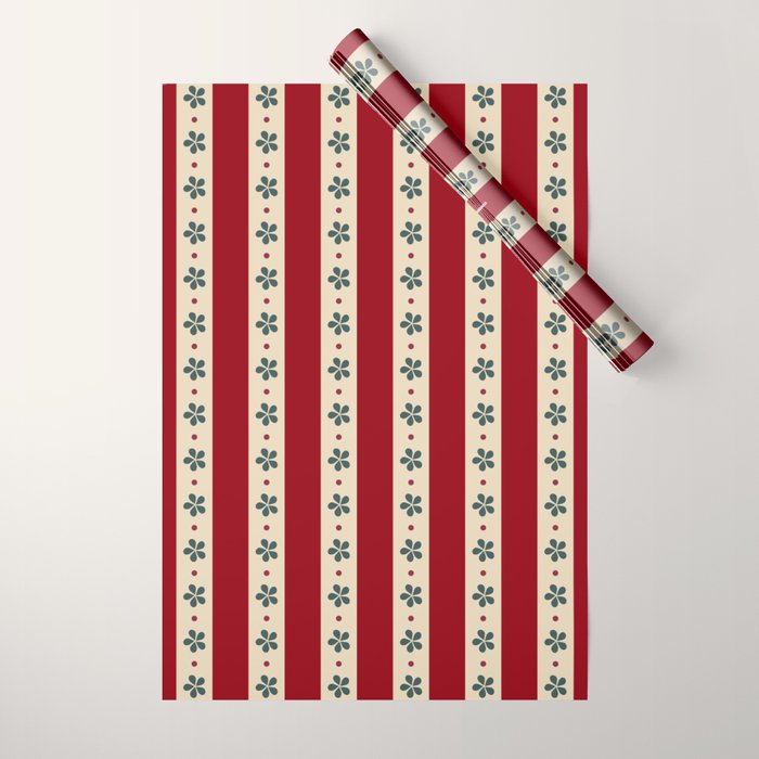 Red Stripes And Flowers Wrapping Paper Gallery Image 1