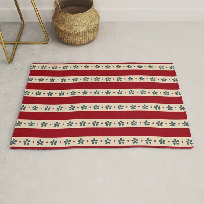 Red Stripes And Flowers Rug Gallery Image 1