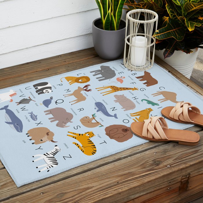 Animal alphabet in blue Outdoor Rug Gallery Image 2