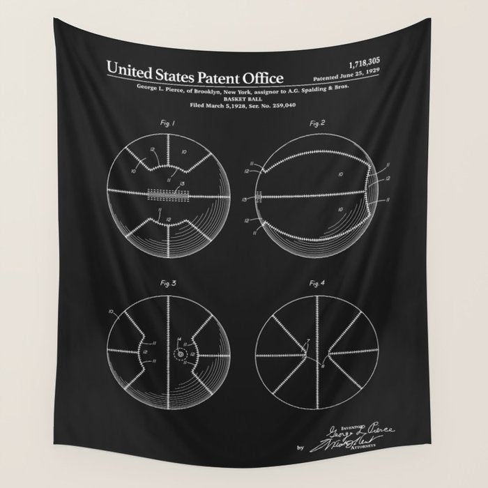 Basketball Patent - Black Wall Tapestry Gallery Image 1